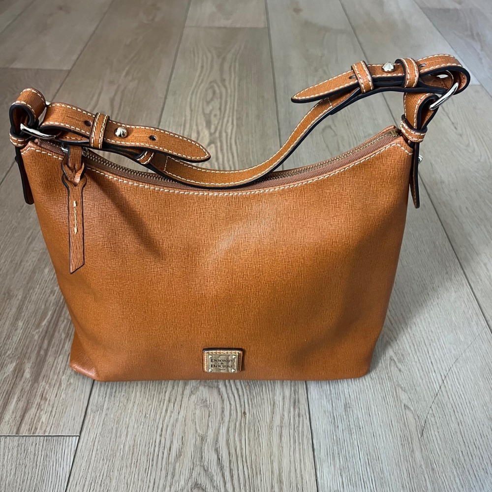 Dooney & Bourke Saffiano Leather Hobo Shoulder Bag. Color Caramel